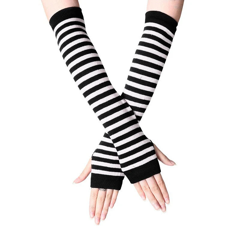 Women's Fingerless Knit Arm Warmers – Long Sleeve Wrist Gloves Fingerless Arm Warmers Axl white