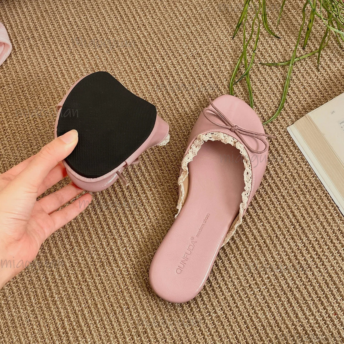 Bow Lace Women's Open Toe Flat Slide Sandals | Non-Slip Slippers Flat Slide Sandals Axl