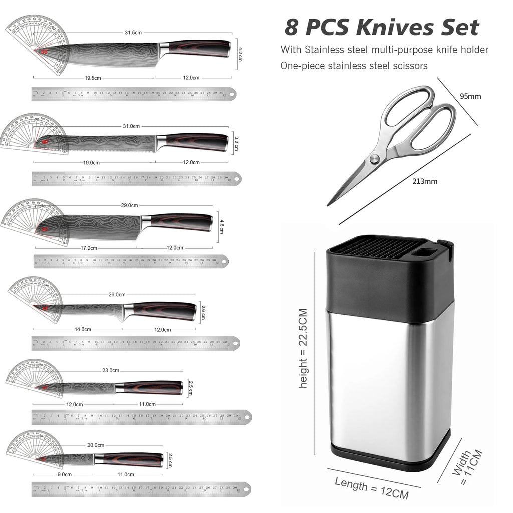 XITUO 8-Piece Kitchen Knife Set with Block & Built-In Sharpener Kitchen Knife Set Axl