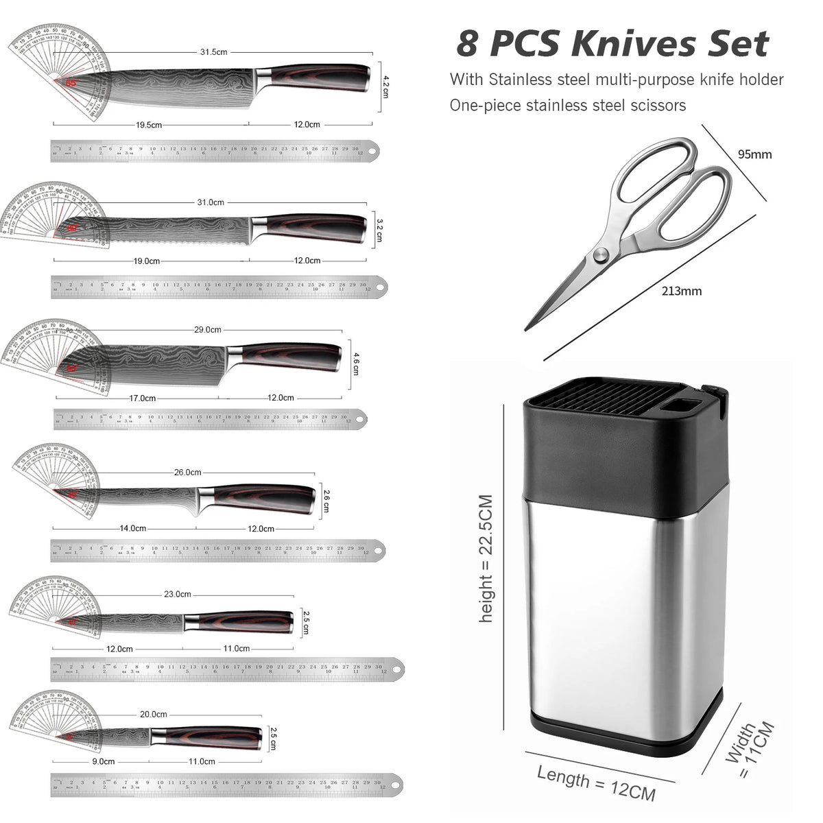 XITUO 8-Piece Kitchen Knife Set with Block & Built-In Sharpener Kitchen Knife Set Axl