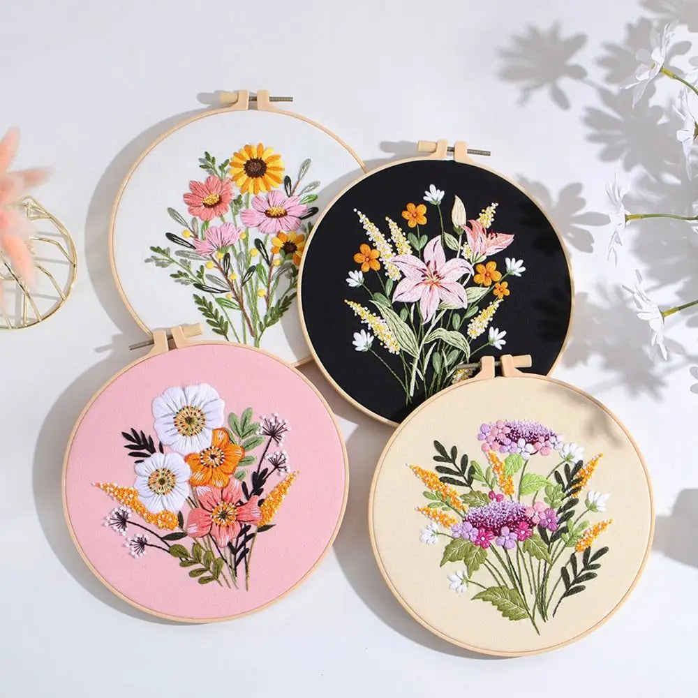 Flower Embroidery Starter Kit – Hoop, Needle & Thread Set Embroidery Craft Kit Axl