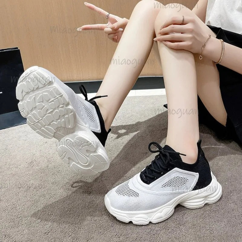 Women's Mixed Color Platform Sneakers – Lace-Up Casual Shoes Platform Sneakers Axl