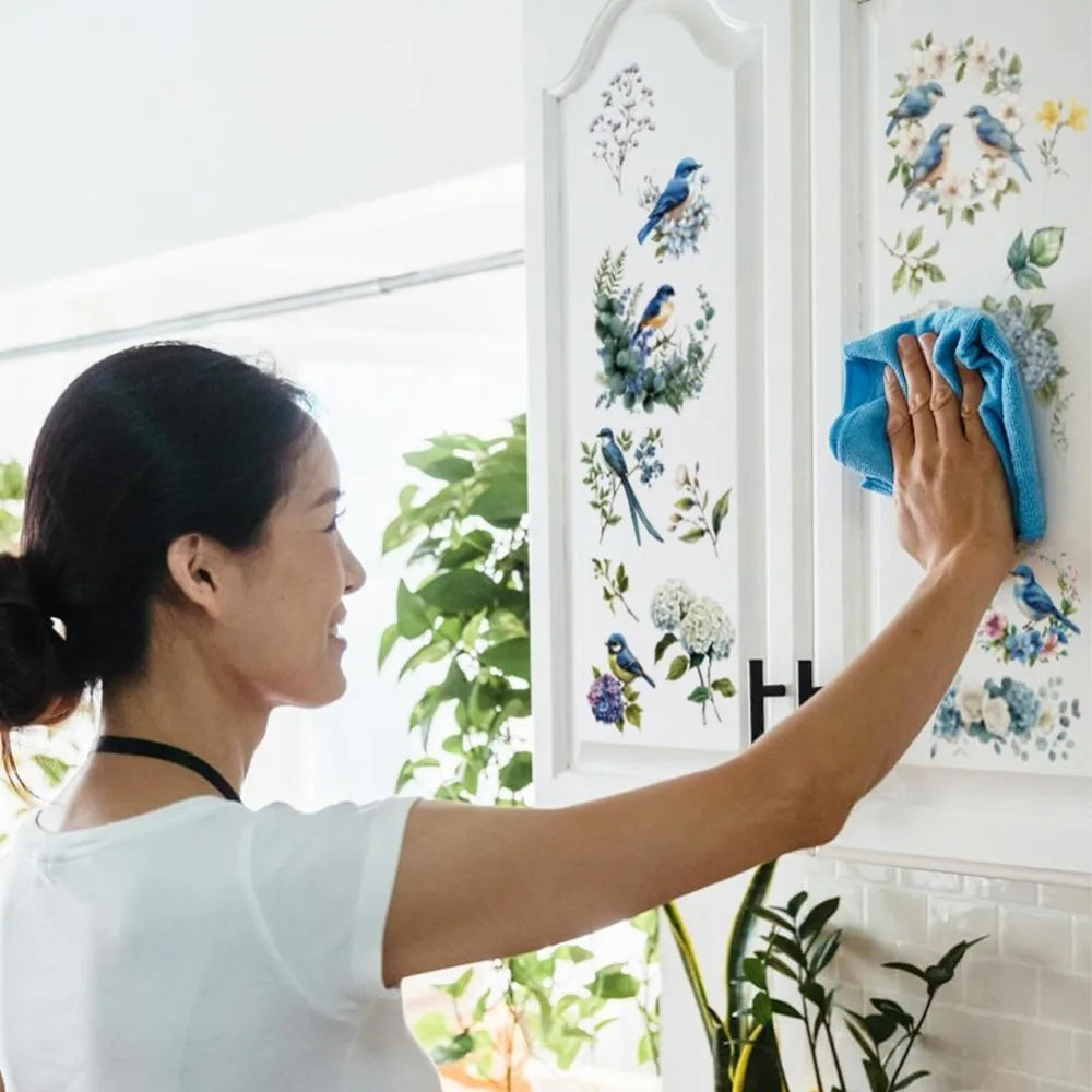 Blue Bird Hydrangea Rub-On Transfers for Furniture – 3pc Set Furniture Transfer Stickers Axl