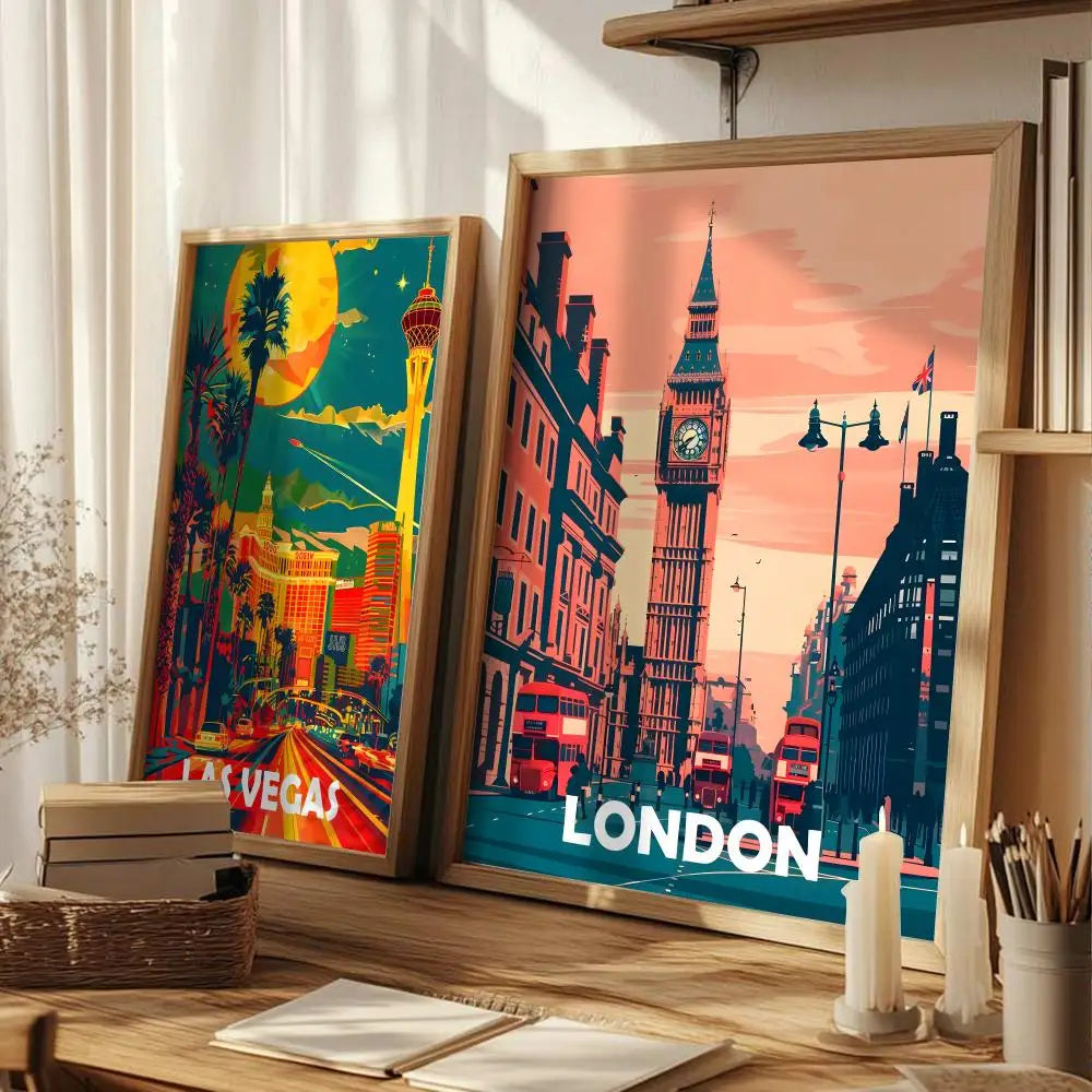 Famous City Scenery Minimalist Wall Art Poster Stickers Wall Art Sticker Axl
