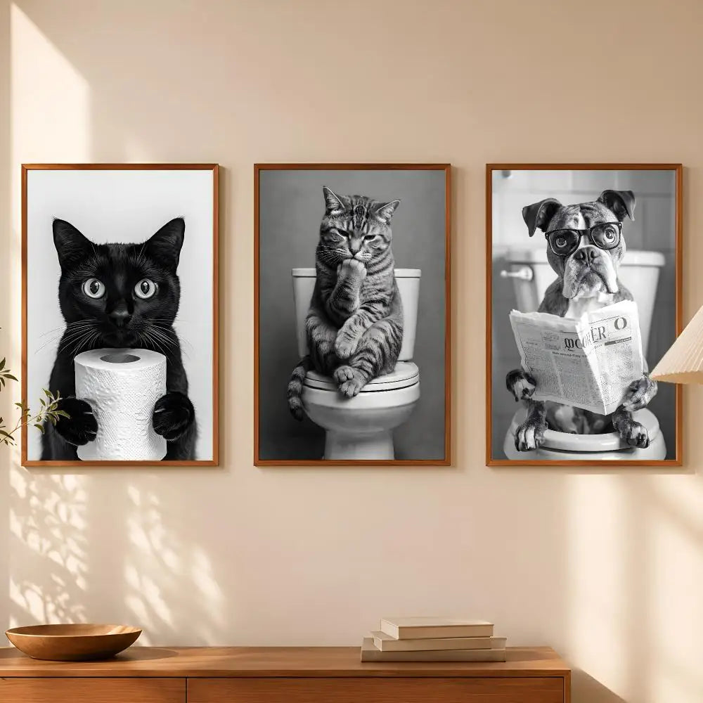 Funny Animal on Toilet Poster – Self-Stick Waterproof Wall Art Wall Art Poster Axl