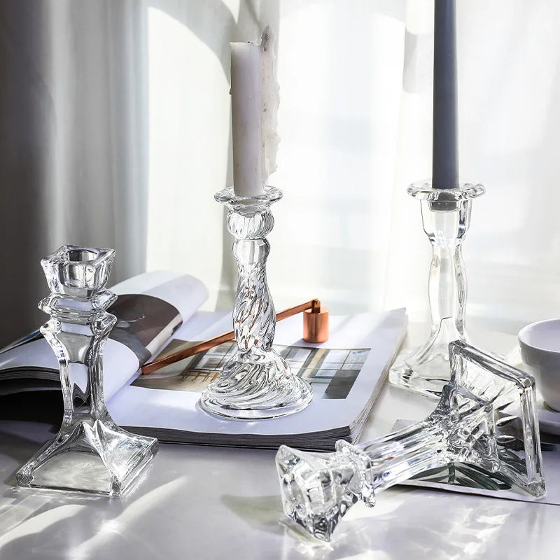 Vintage Clear Glass Candlestick Holder | European Candelabra Glass Candle Holder Axl