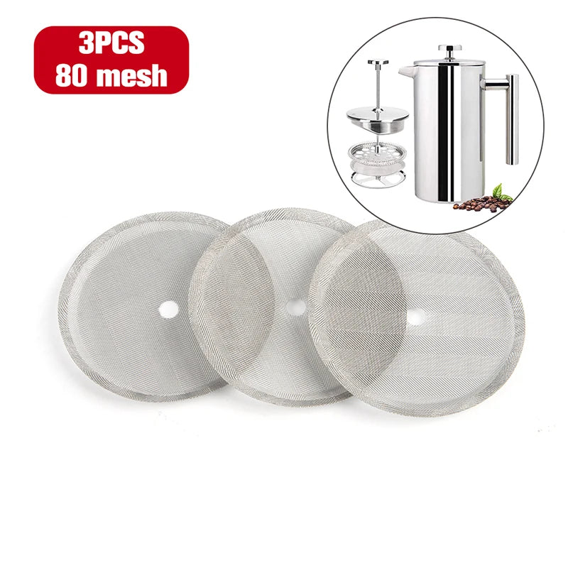 3-Pack Stainless Steel French Press Replacement Mesh Filters Coffee Press Filter Axl