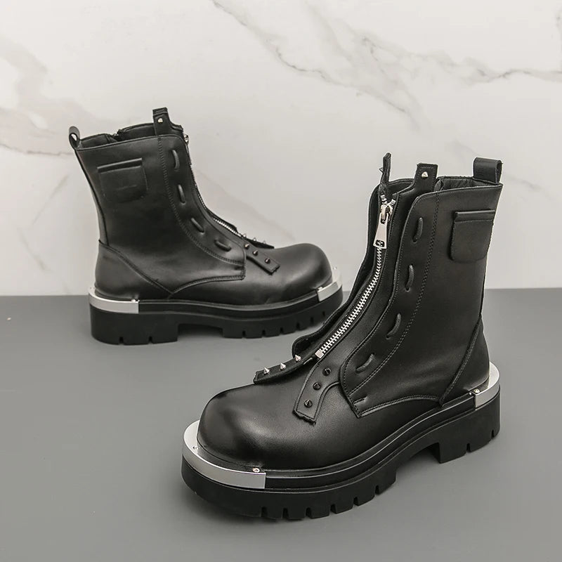 Men's Platform Chelsea Boots – Black Zip Mid-Calf Motorcycle Boot Men's Chelsea Boots Axl