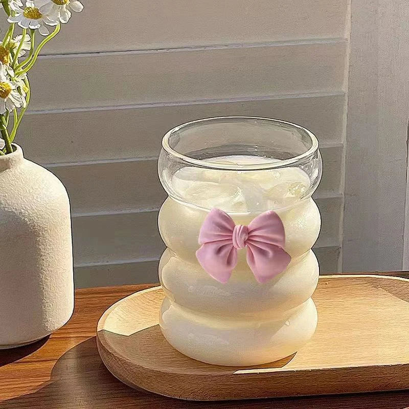 Cute Pink Bow Glass Cup – Borosilicate Tea & Coffee Mug Glass Drinking Cup Axl