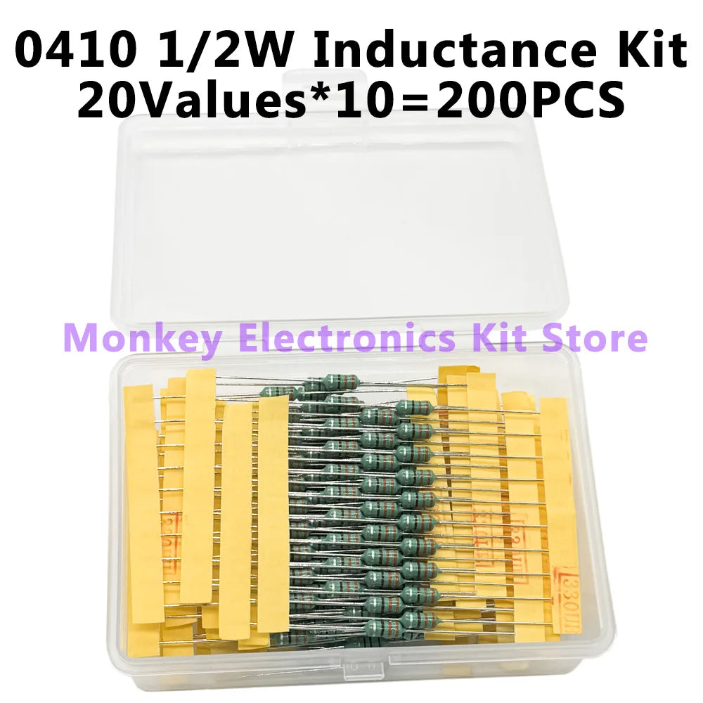 200PCS DIP Inductor Assortment Kit 1µH–4.7mH | 20 Values Inductor Assortment Kit Axl