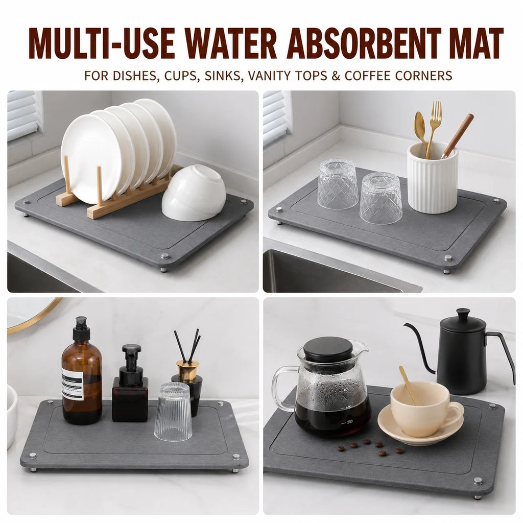 Elevated Diatomite Dish Drying Mat – Fast-Absorbing Stone Pad Dish Drying Mat Axl