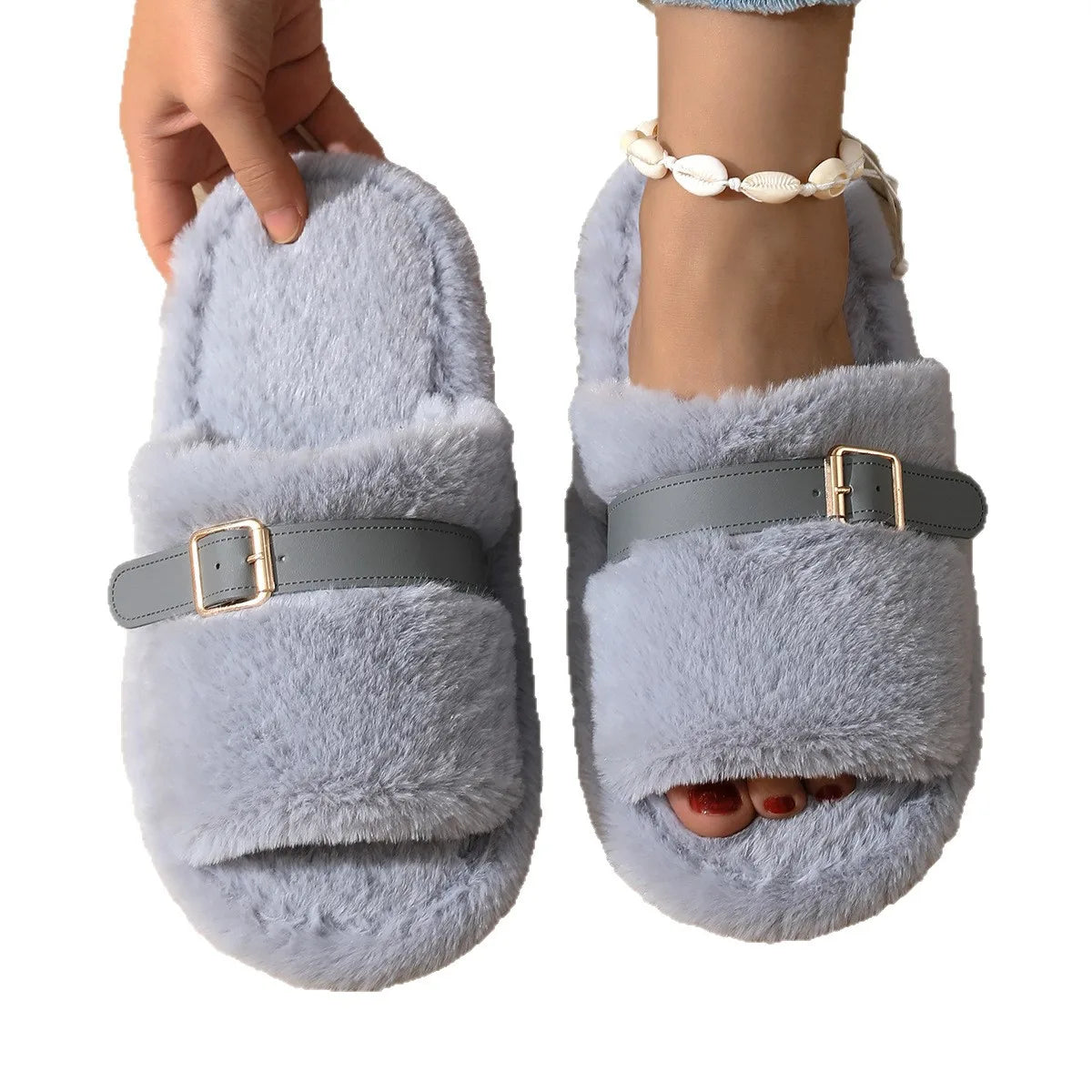 Women's Fluffy Wool Slippers – Warm Indoor Winter House Shoes Women's Slippers Axl