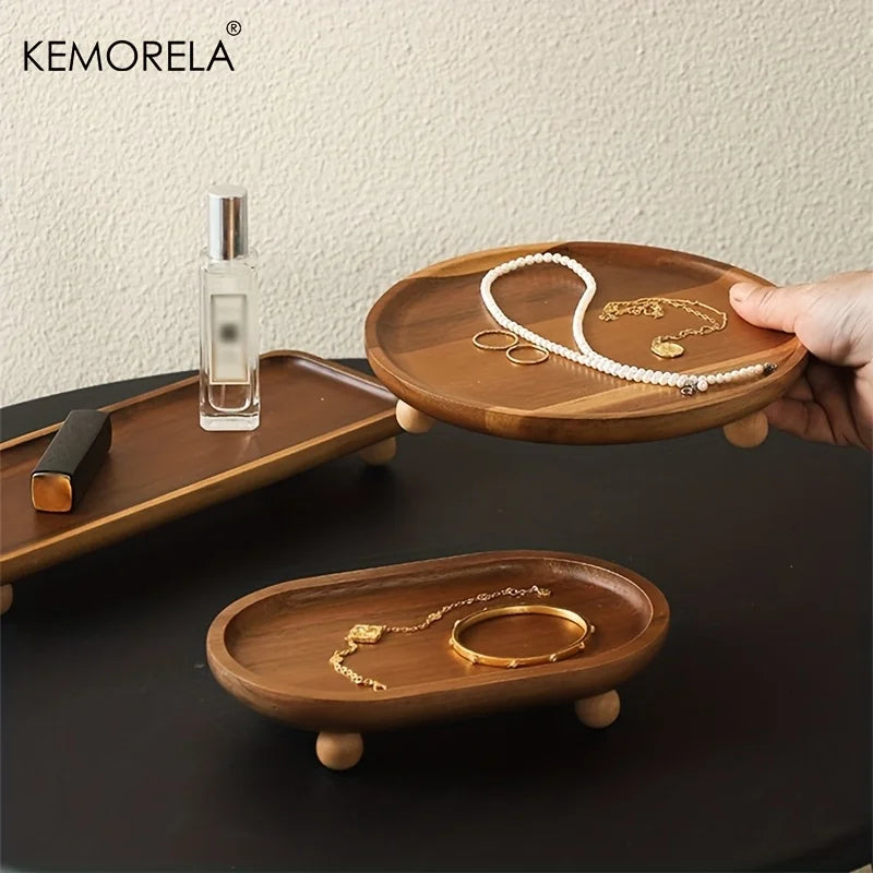 KEMORELA Solid Wood Serving Tray – Vintage Pedestal Stand Wooden Serving Tray Axl