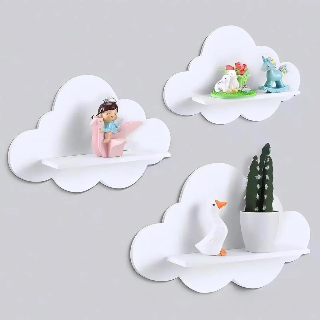 Cloud Shape Floating Wall Shelves – Set of 3 WPC Storage Rack Floating Wall Shelves Axl