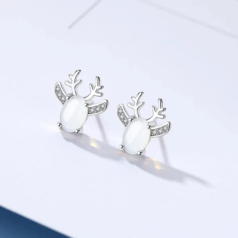Huitan Elk Antler Stud Earrings with Imitation Moonstone Stud Earrings Axl