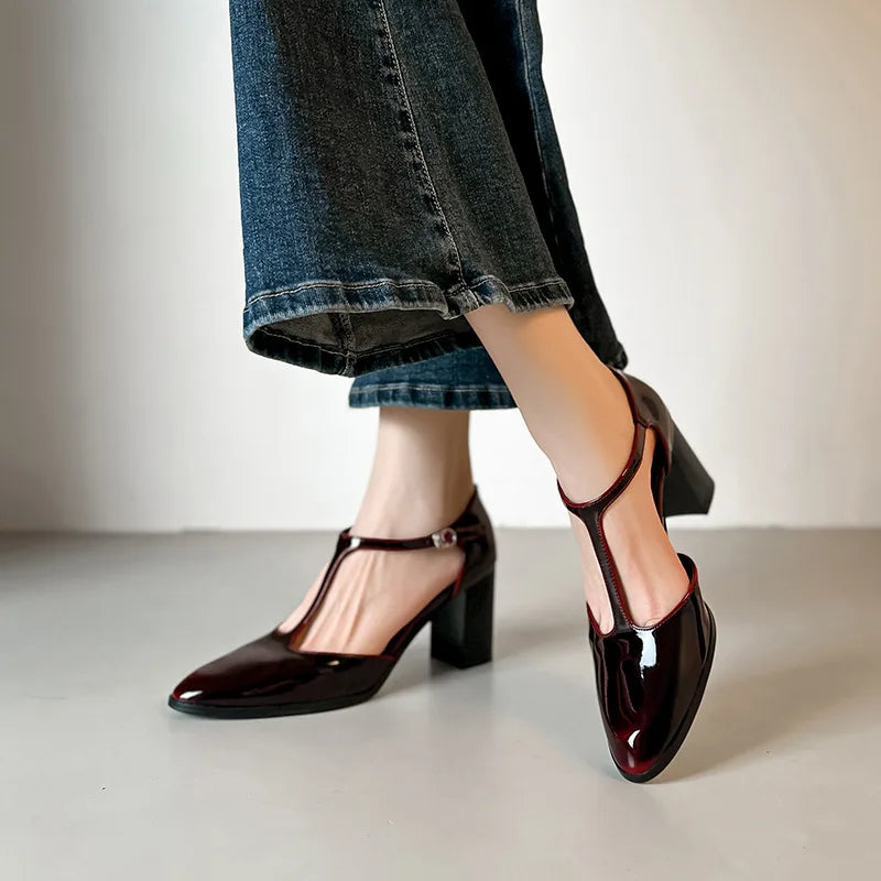Women's Mary Jane High Heel Sandals – Buckle Strap Platform High Heel Sandals Axl Burgundy 40