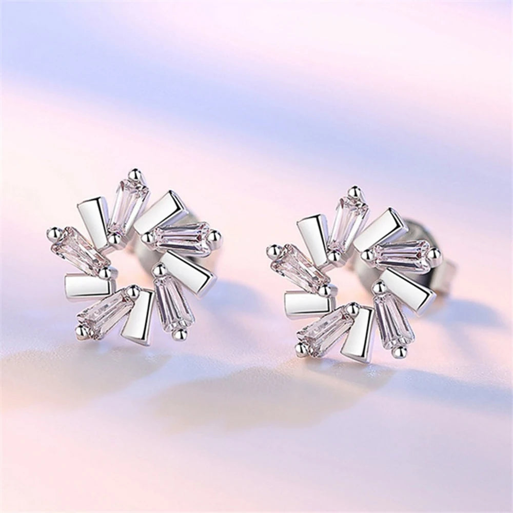 Huitan Cubic Zirconia Silver Stud Earrings – Bridal & Party Stud Earrings Axl