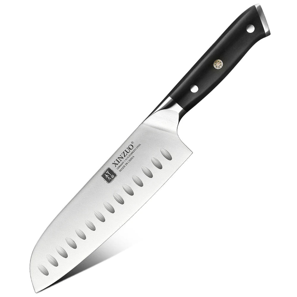 XINZUO 5-Piece Kitchen Knife Set | German 1.4116 Steel & Ebony Kitchen Knife Set Axl Santoku Knife