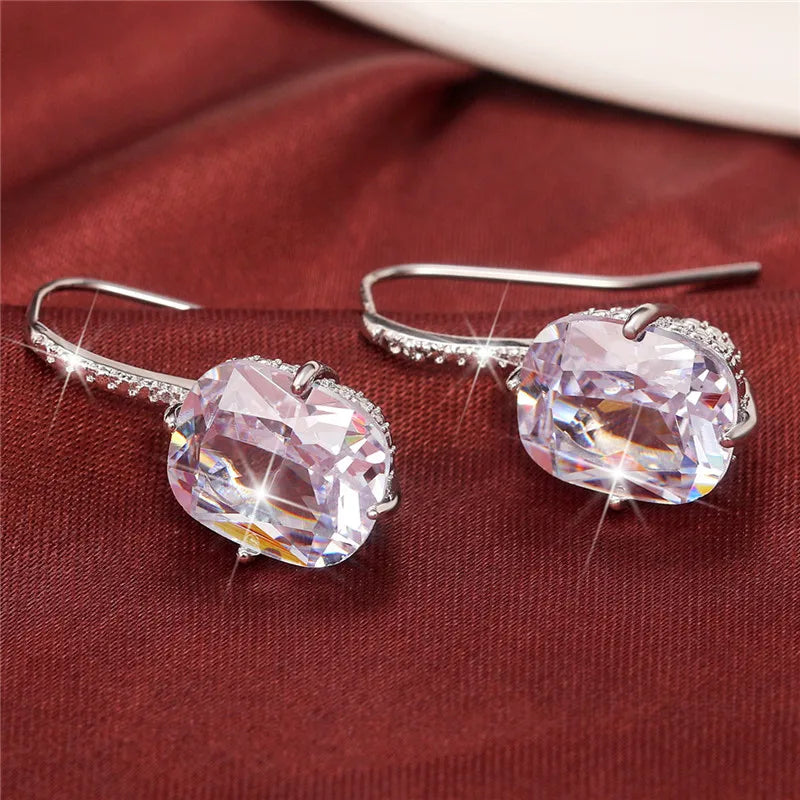 Huitan Women's CZ Geometric Dangle Earrings – Silver Tone Dangle Earrings Axl E886