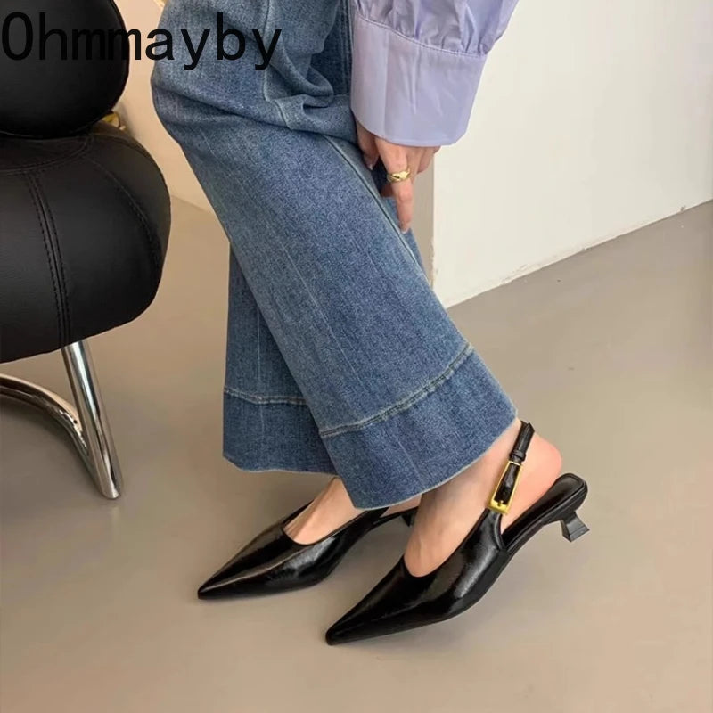Women's Pointed Toe Slingback Mule Sandals | Low Heel Party Shoes Women's Heeled Sandals Axl