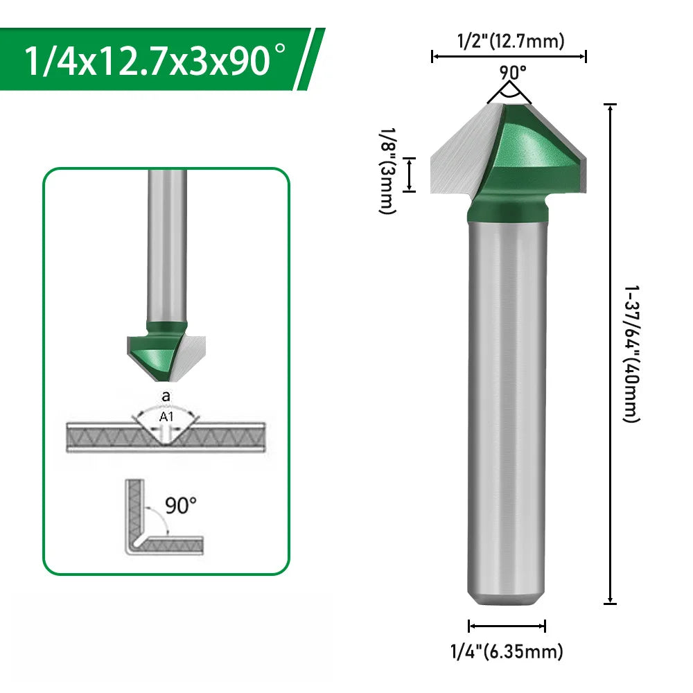 90° V-Groove Router Bit | 6mm 8mm 1/4" Shank Wood Milling Cutter V-Groove Router Bit Axl 1-4 China Mainland
