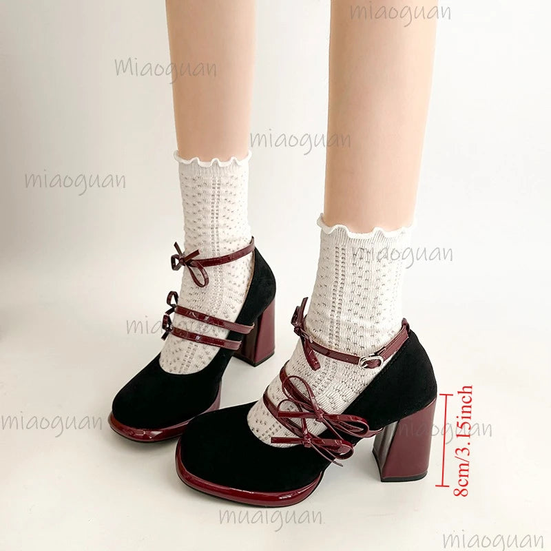 Women's Mary Jane Pumps – Butterfly-Knot Thick Block Heel Mary Jane Pumps Axl