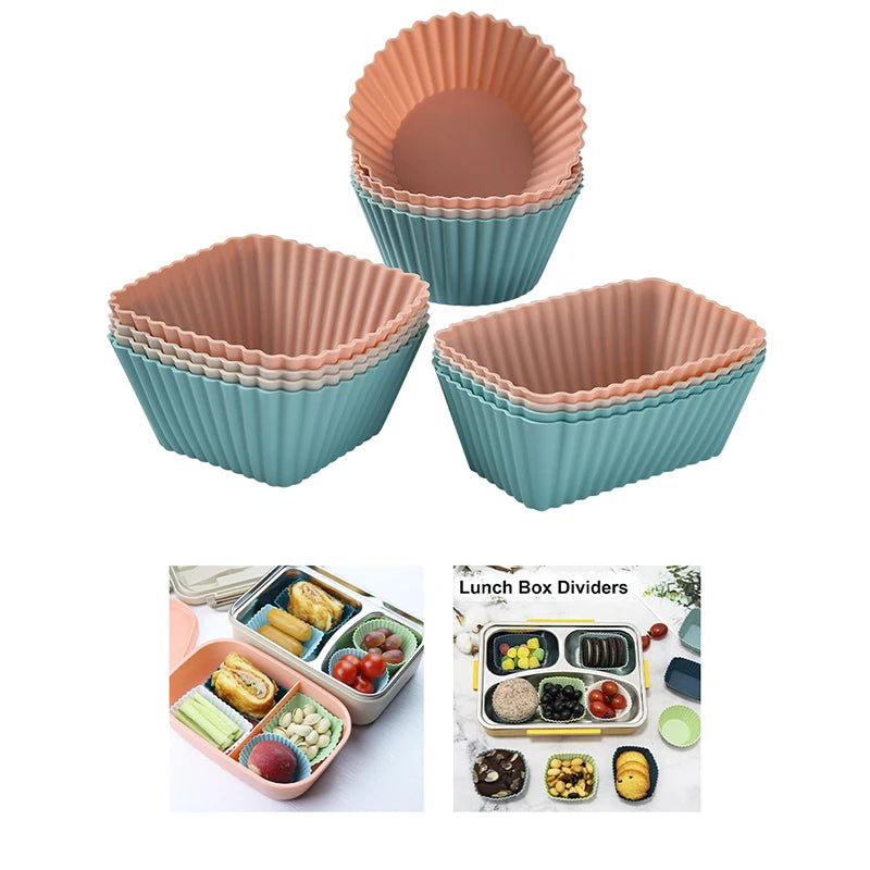 12-Pack Silicone Cupcake Molds & Bento Lunch Box Dividers Silicone Baking Molds Axl
