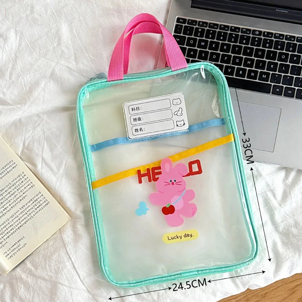 Cartoon PVC File Folder Bag – Transparent Bear & Rabbit Design PVC File Folder Bag Axl Green