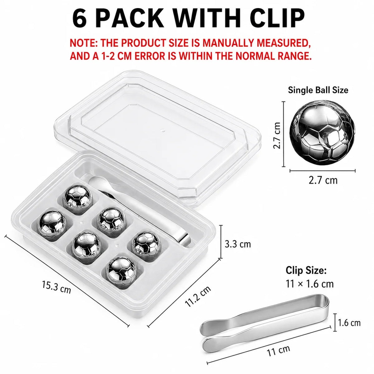 Soccer Ball Whiskey Stones – Steel Chilling Balls with Tongs Whiskey Chilling Stones Axl 6 Pack W Clip