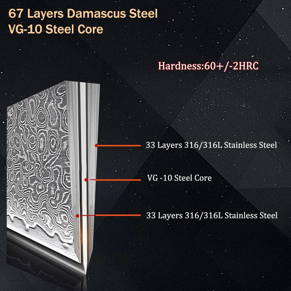 67-Layer Damascus Steel Chef Knife Blank Blade | DIY Knife Making Damascus Knife Blank Axl