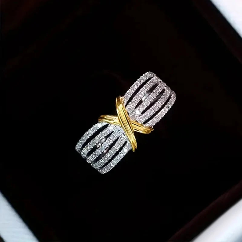 Huitan Two-Tone Cross Ring – Sparkling CZ Statement Ring Fashion Statement Ring Axl