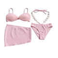 Women's 3-Piece Lace-Up Deep-V Bikini Set | Mesh Swimsuit Bikini Swimsuit Set Axl Pink One Size