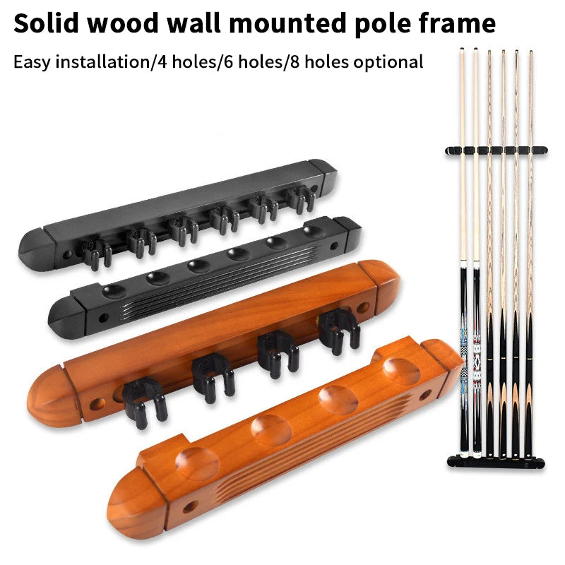 6-Hole Wall Mount Solid Wood Pool Cue Rack | Billiard Holder Billiard Cue Rack Axl