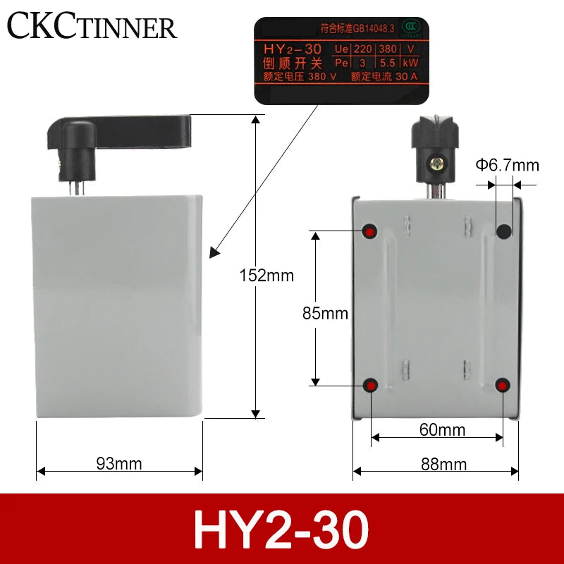 HY2 Forward Reverse Toggle Switch 220V – Steel Shell Inverter Motor Control Switch Axl HY2-30