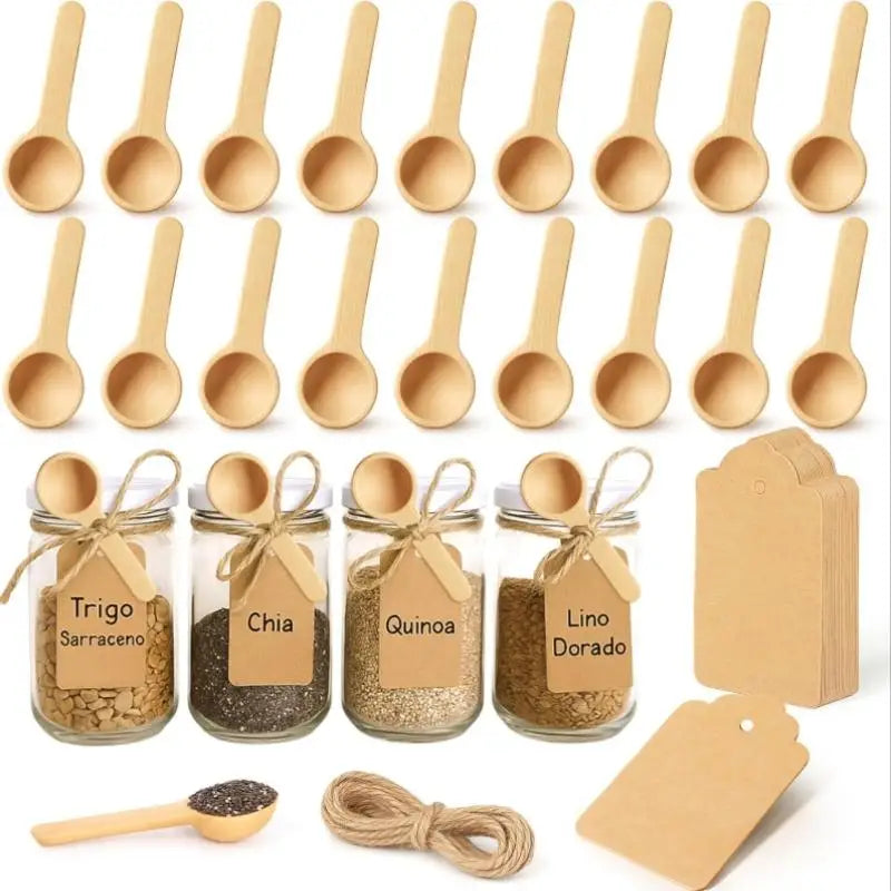 Mini Wooden Spoon Set 10 Pcs – Salt, Spice & Coffee Scoop Wooden Kitchen Spoons Axl