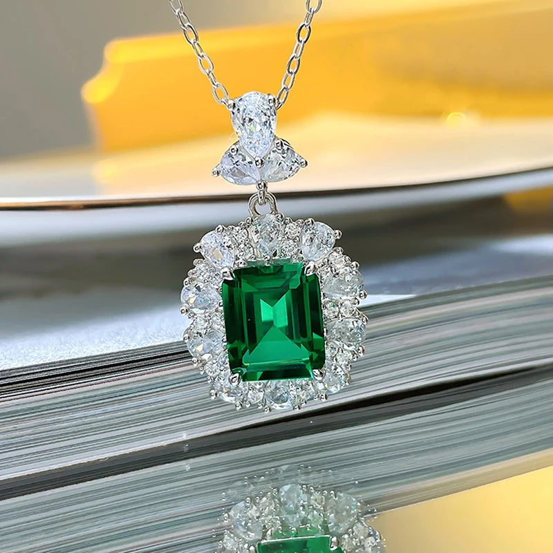 Huitan Green Cubic Zirconia Pendant Necklace | Women's Jewelry Pendant Necklace Axl XL1068 45cm