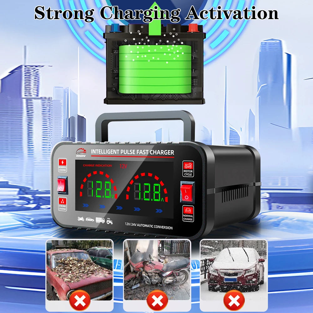 150W Automatic Car Battery Charger 12V 24V AGM GEL Lead Acid Car Battery Charger Axl