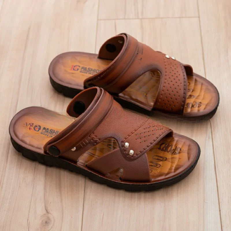 YBQJOO Men's Open Toe Leather Sandals – Anti-Slip Beach Shoes Men's Sandals Axl Brown 40