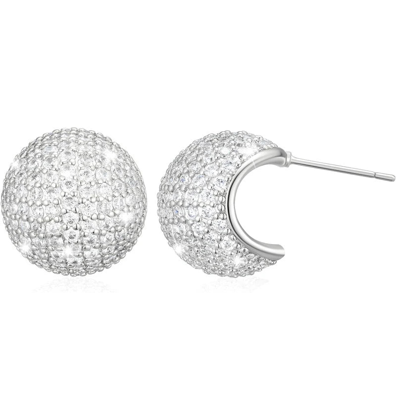 Huitan CZ Half Ball Stud Earrings – Sparkling Cubic Zirconia CZ Stud Earrings Axl