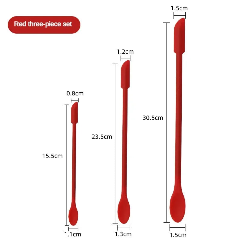 3-Piece Silicone Spatula Set – Mini Makeup & Skincare Scraper Makeup Spatula Set Axl Red Three-Piece Set- L