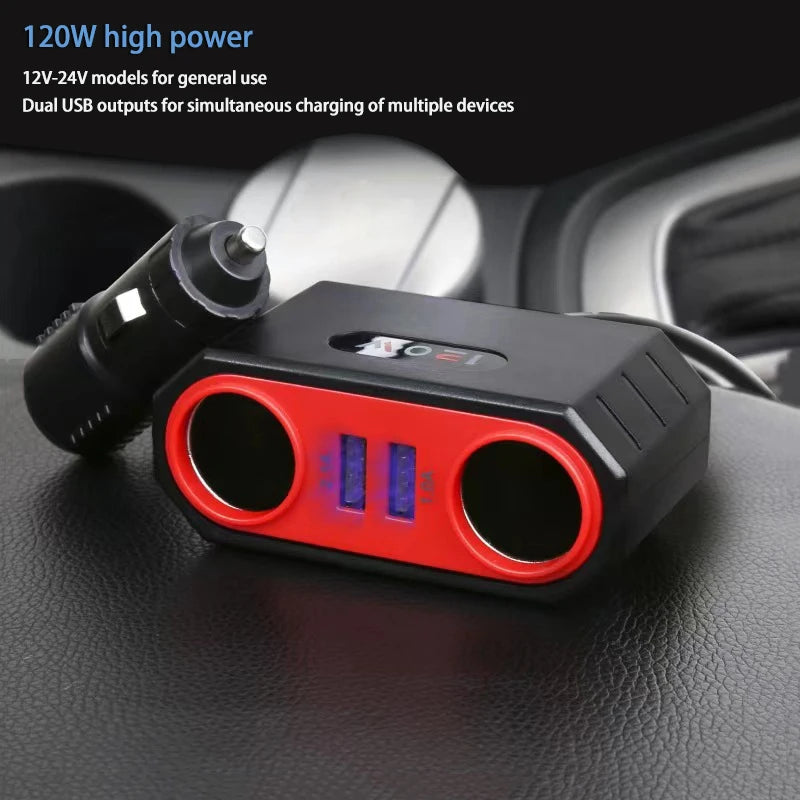 4-Port USB Car Charger 120W Fast Charge Adapter 12–24V Car USB Charger Axl