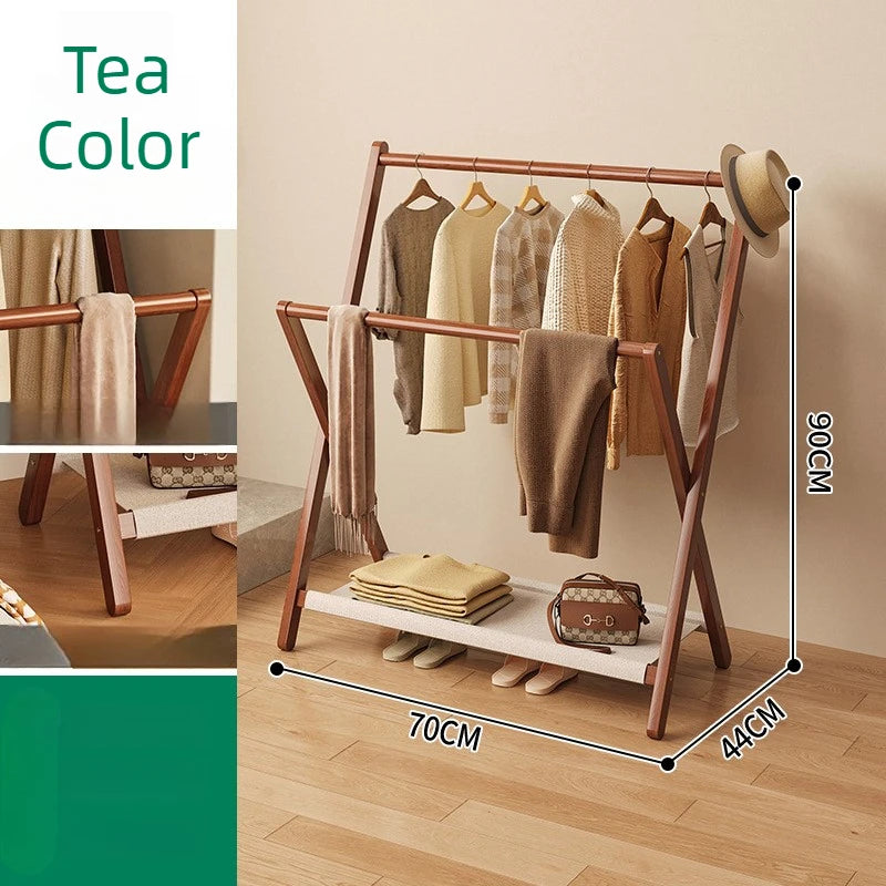 Folding Bamboo Coat Rack – Freestanding Floor Clothes Hanger Folding Coat Rack Axl Bamboo-Tea-70CM