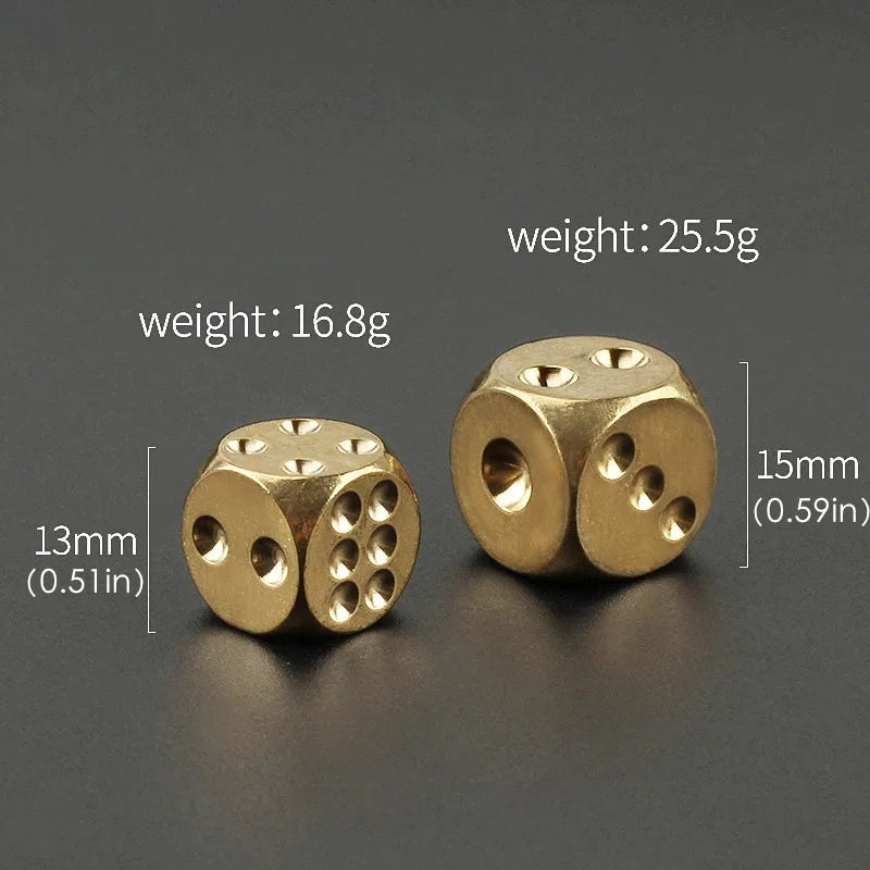 Solid Brass Dice Set 2pcs – 13mm & 15mm Copper Game Dice Brass Dice Set Axl