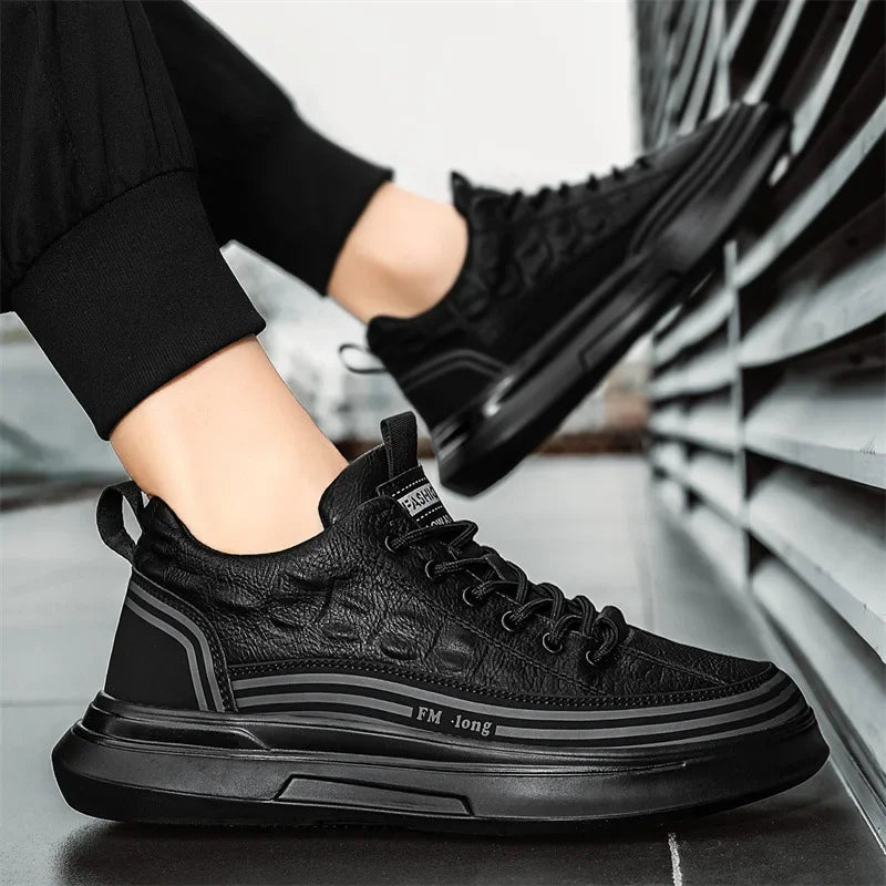 YBQJOO Men's Black Platform Sneakers – Casual Lace-Up Platform Sneakers Axl