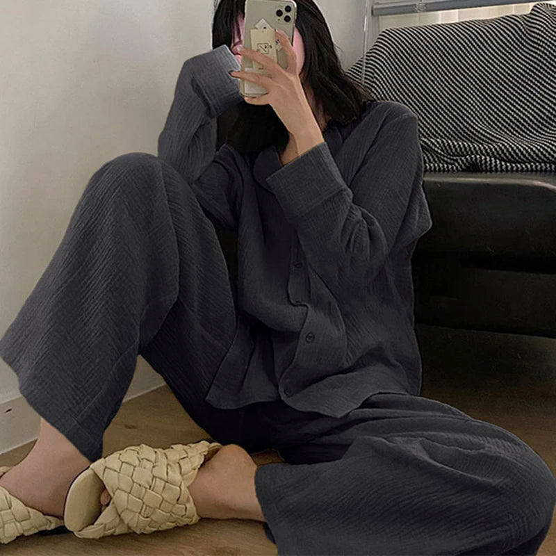 Women's Korean 2-Piece Pajama Set – Casual Long Sleeve Lounge Women's Pajama Set Axl