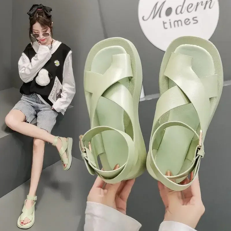 Women's Cross Strap Beach Sandals – Fairy Style Thick Sole Women's Sandals Axl