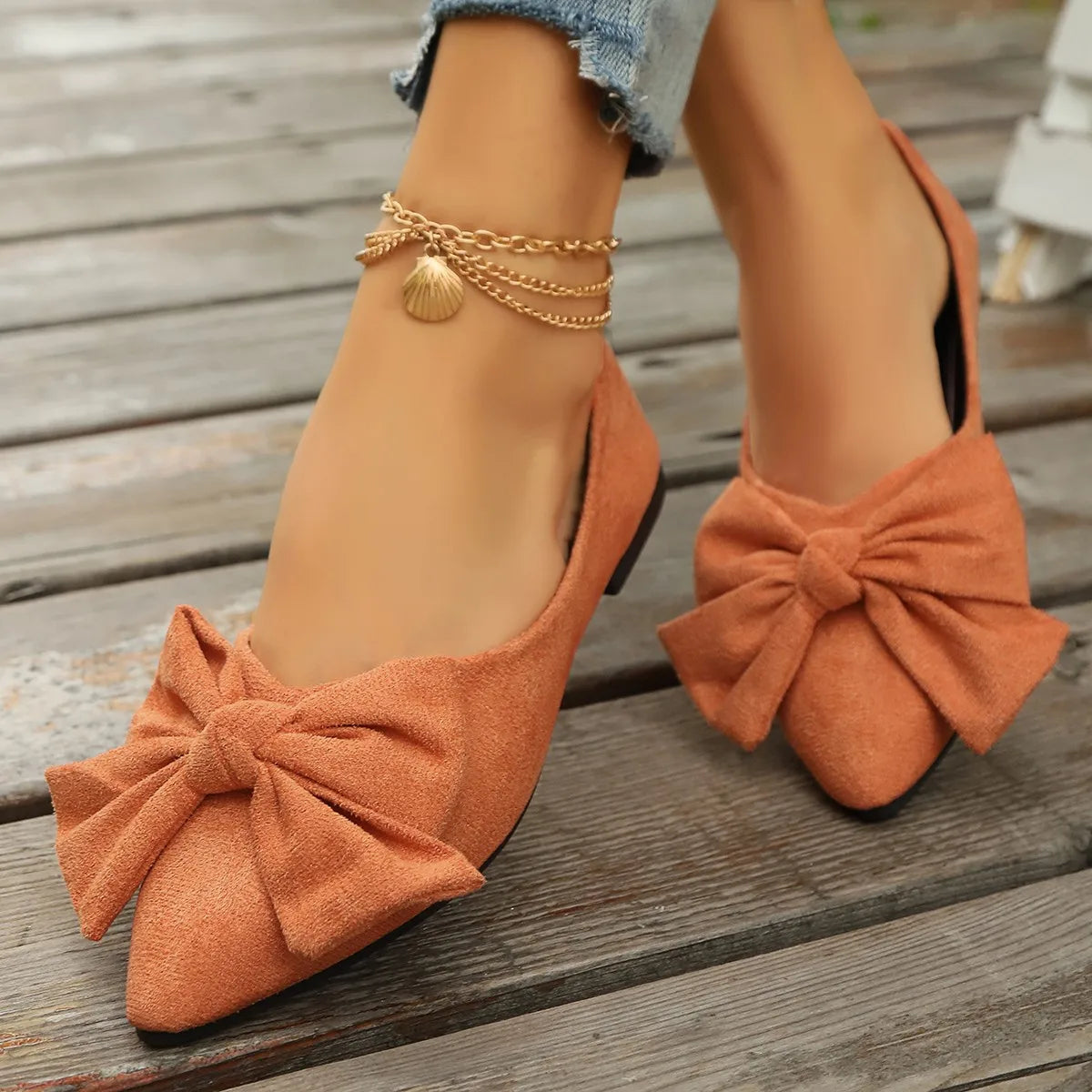 Women's Bow Pointed Toe Flat Loafers | Breathable Slip-On Flats Women's Flat Loafers Axl 42 Orange