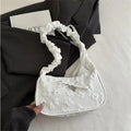 Bow Floral Pleated Crescent Crossbody Bag | Women's Handbag Crossbody Shoulder Bag Axl White