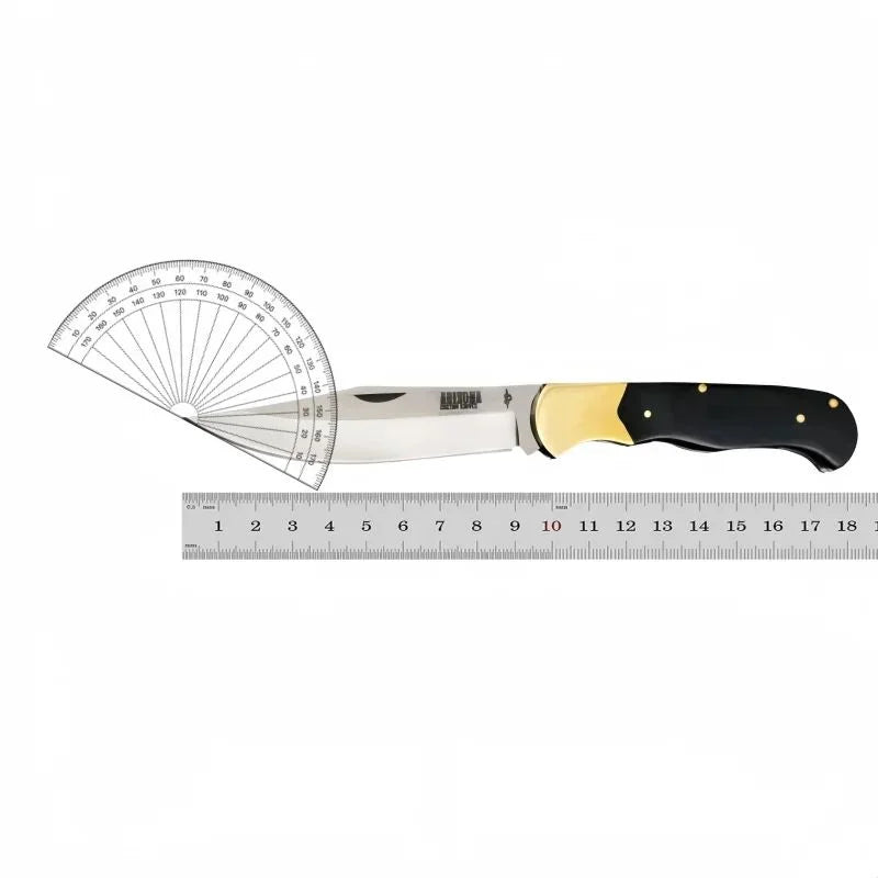 Folding Pocket Knife – Ebony & Brass Handle + Leather Sheath EDC Folding Pocket Knife Axl