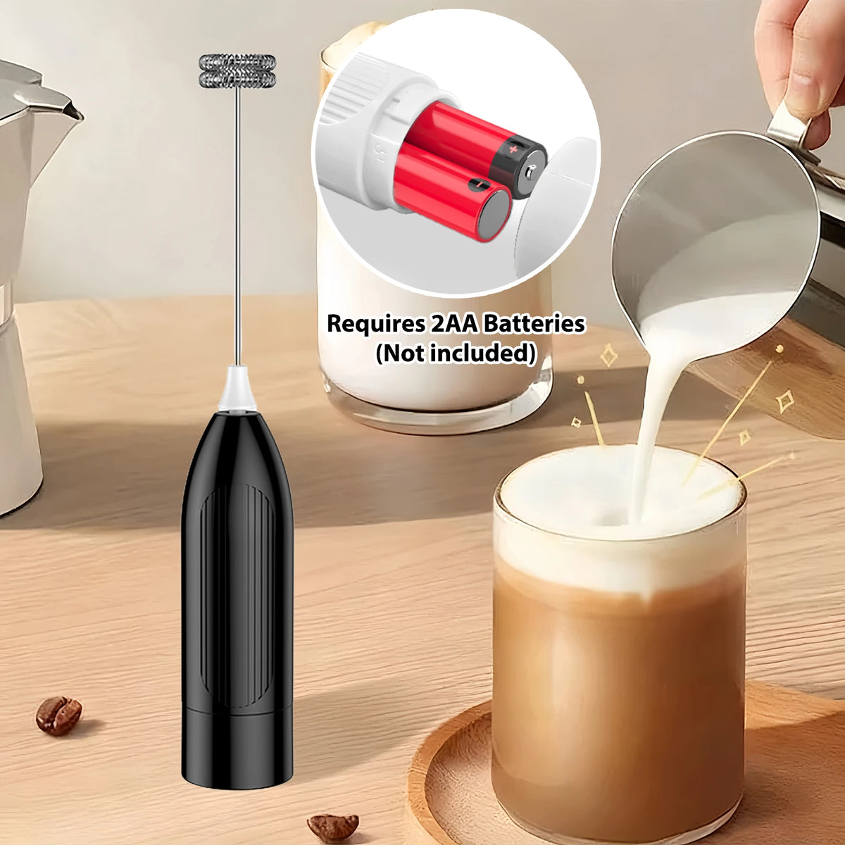 ONEKA Handheld Milk Frother Wand – Battery Operated Mixer Milk Frother Wand Axl Black